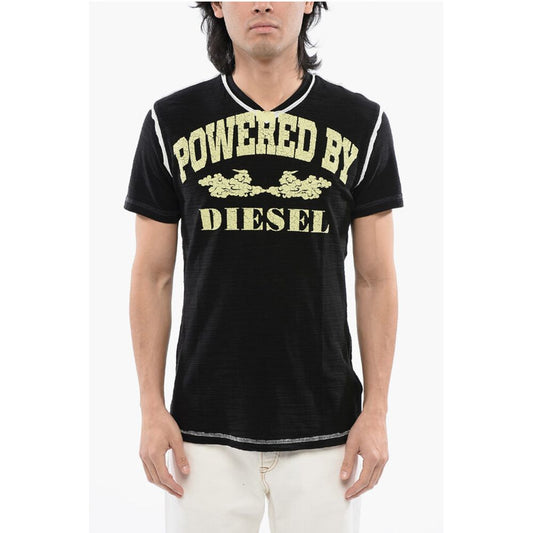 RED TAG Slub Cotton T-DIEGOR-V-RAW T-Shirt with Cracked Effe