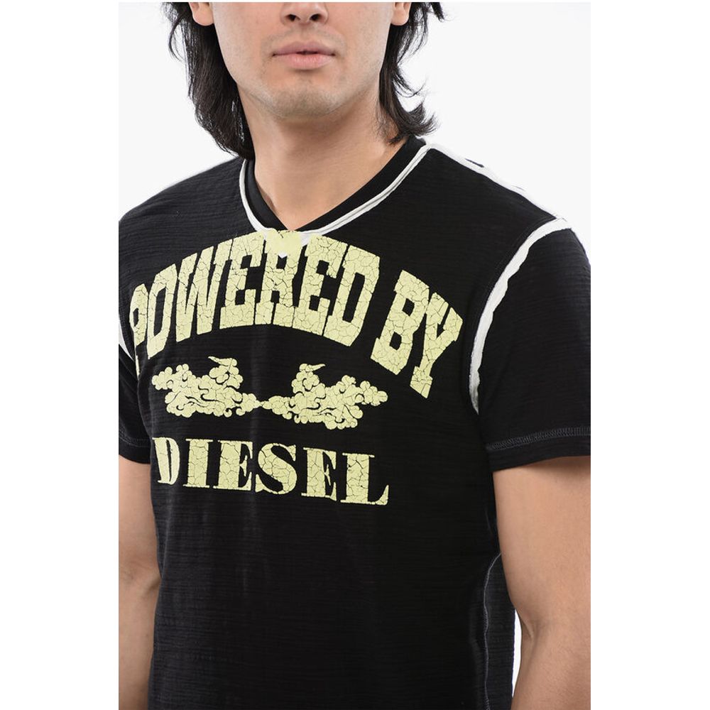 RED TAG Slub Cotton T-DIEGOR-V-RAW T-Shirt with Cracked Effe