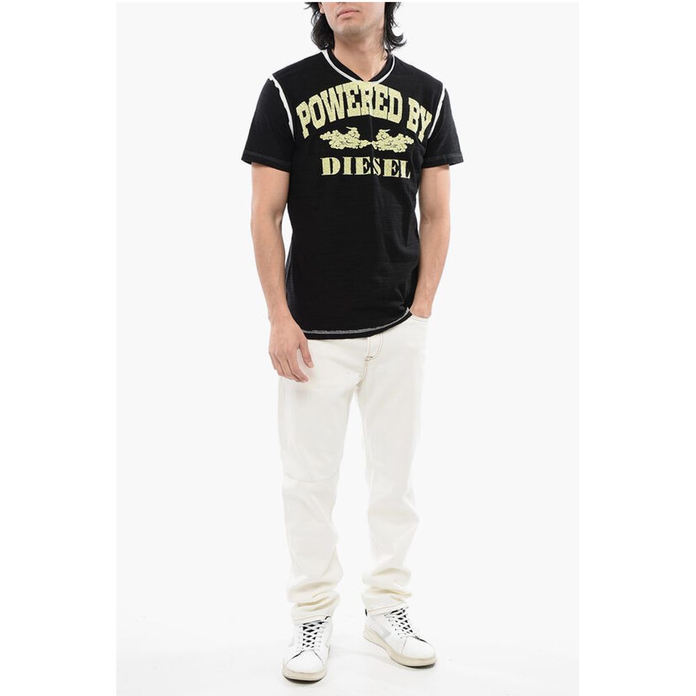 RED TAG Slub Cotton T-DIEGOR-V-RAW T-Shirt with Cracked Effe