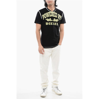 RED TAG Slub Cotton T-DIEGOR-V-RAW T-Shirt with Cracked Effe