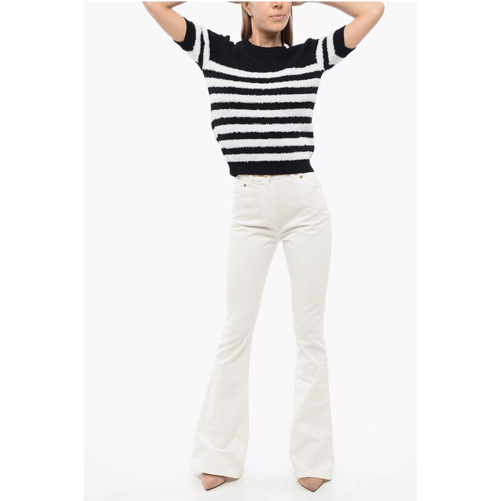 Flared-leg Denims with Jewel Buttons