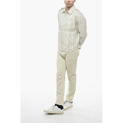 Silk Blend Utility Shirt with Balanced Stripe Motif