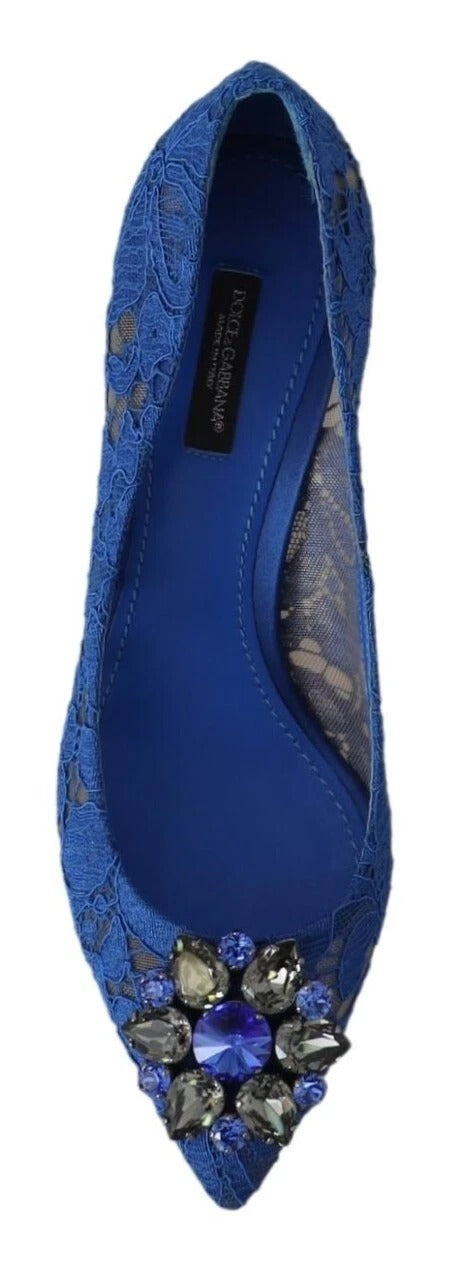 Blue Lace Crystal Ballet Pumps Shoes