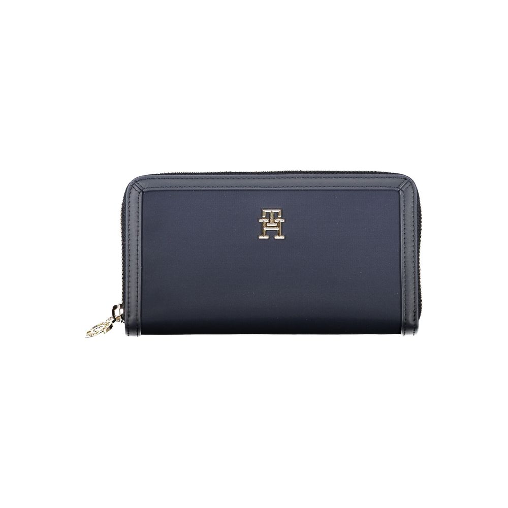 Elegante cartera azul sostenible con cremallera de seguridad