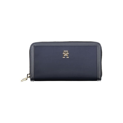 Elegante cartera azul sostenible con cremallera de seguridad