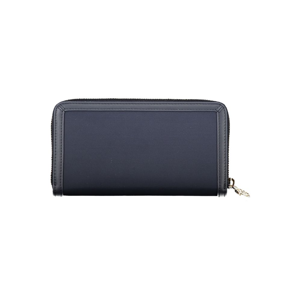 Elegante cartera azul sostenible con cremallera de seguridad