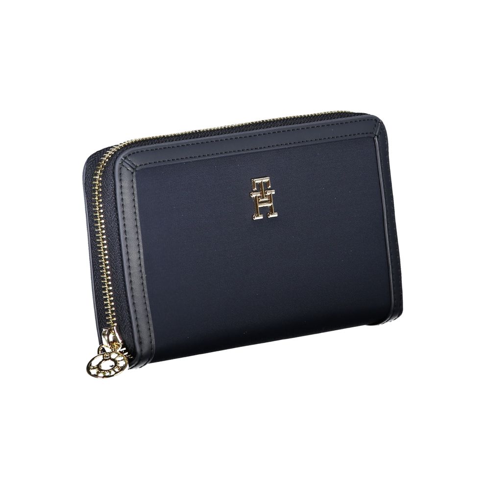 Elegante cartera azul sostenible con cremallera de seguridad