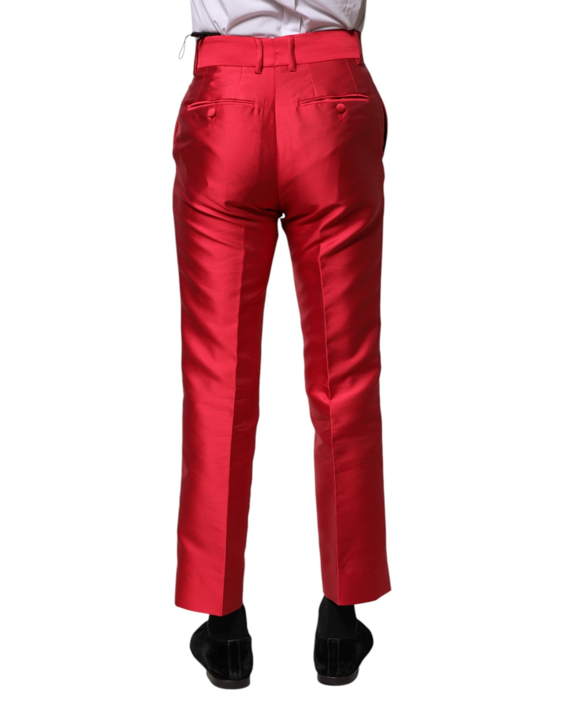 Red Polyester Cropped Dress Pants