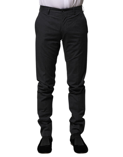 Gray Striped Cotton Formal Pants