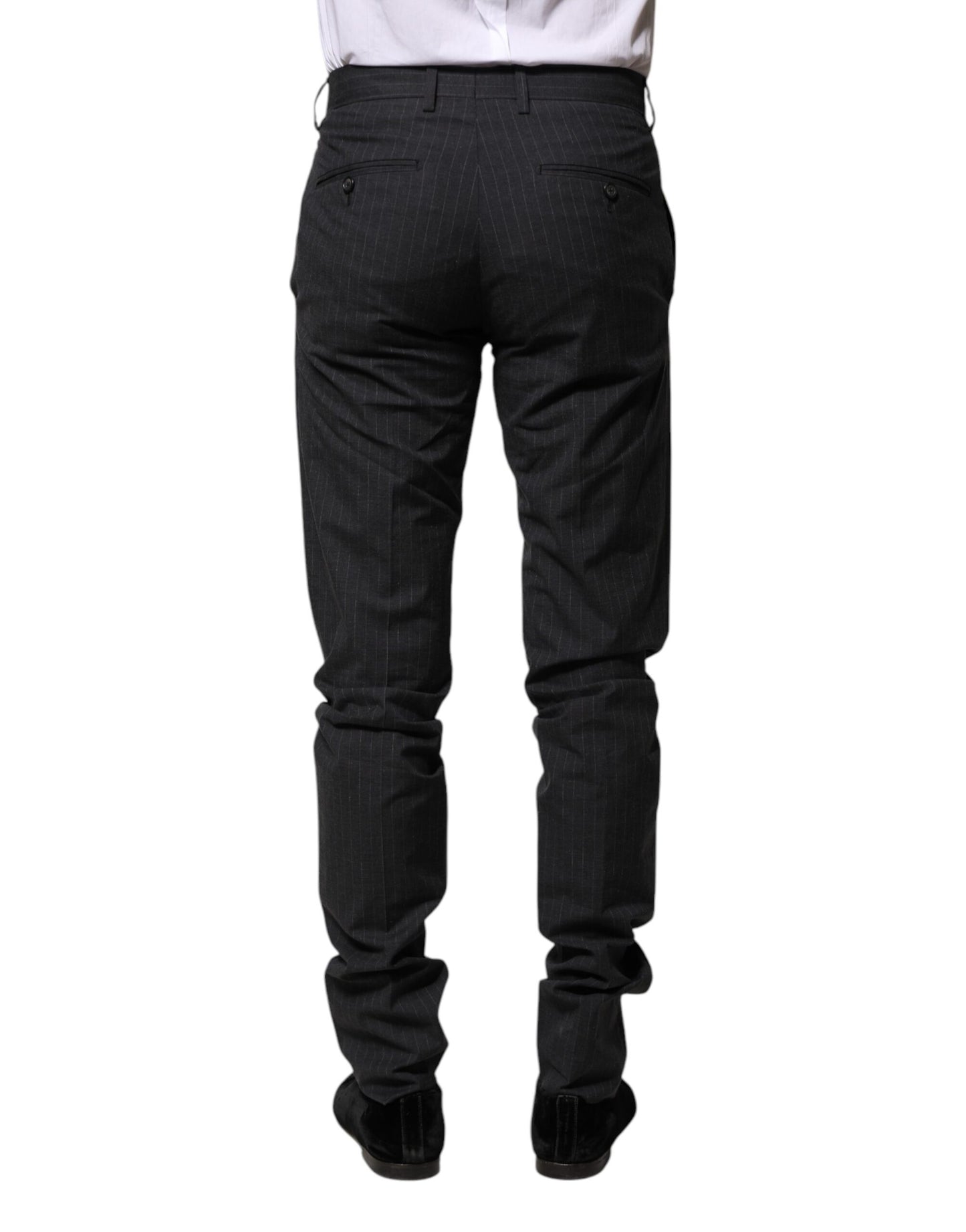 Gray Striped Cotton Formal Pants