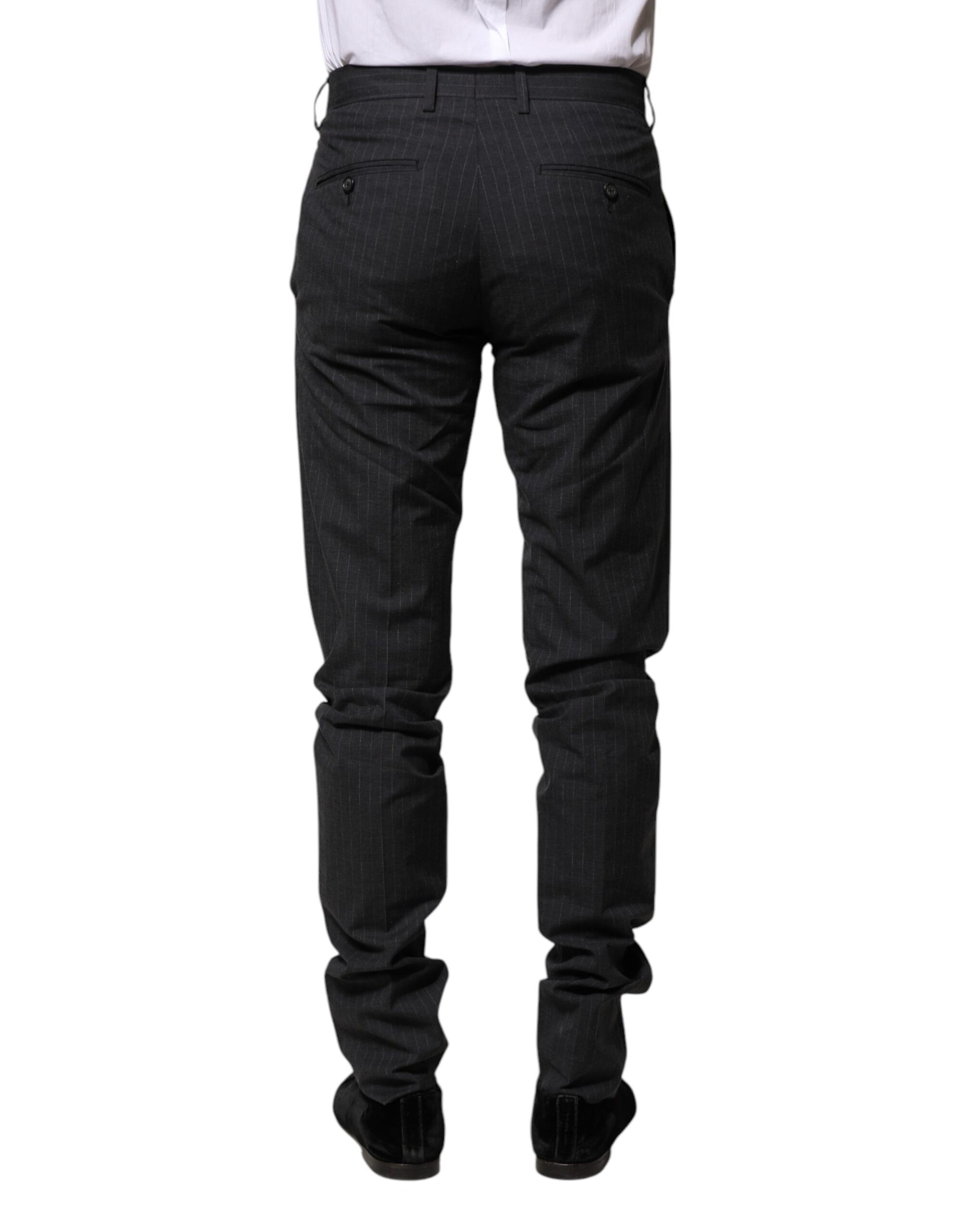 Gray Striped Cotton Formal Pants