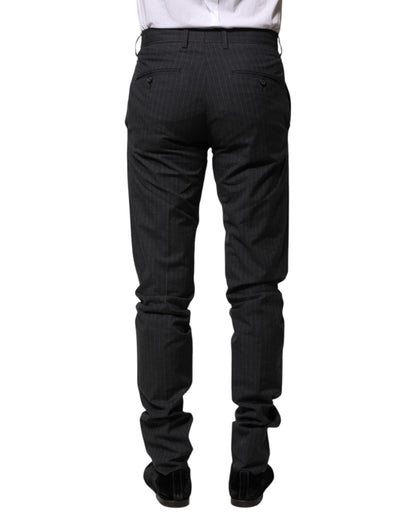 Gray Striped Cotton Formal Pants