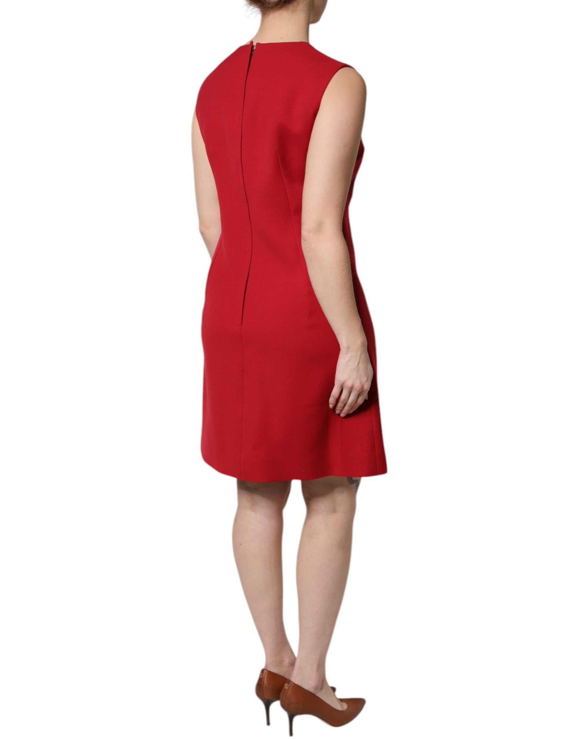 Red Wool Sleeveless KneeLength A-line Dress