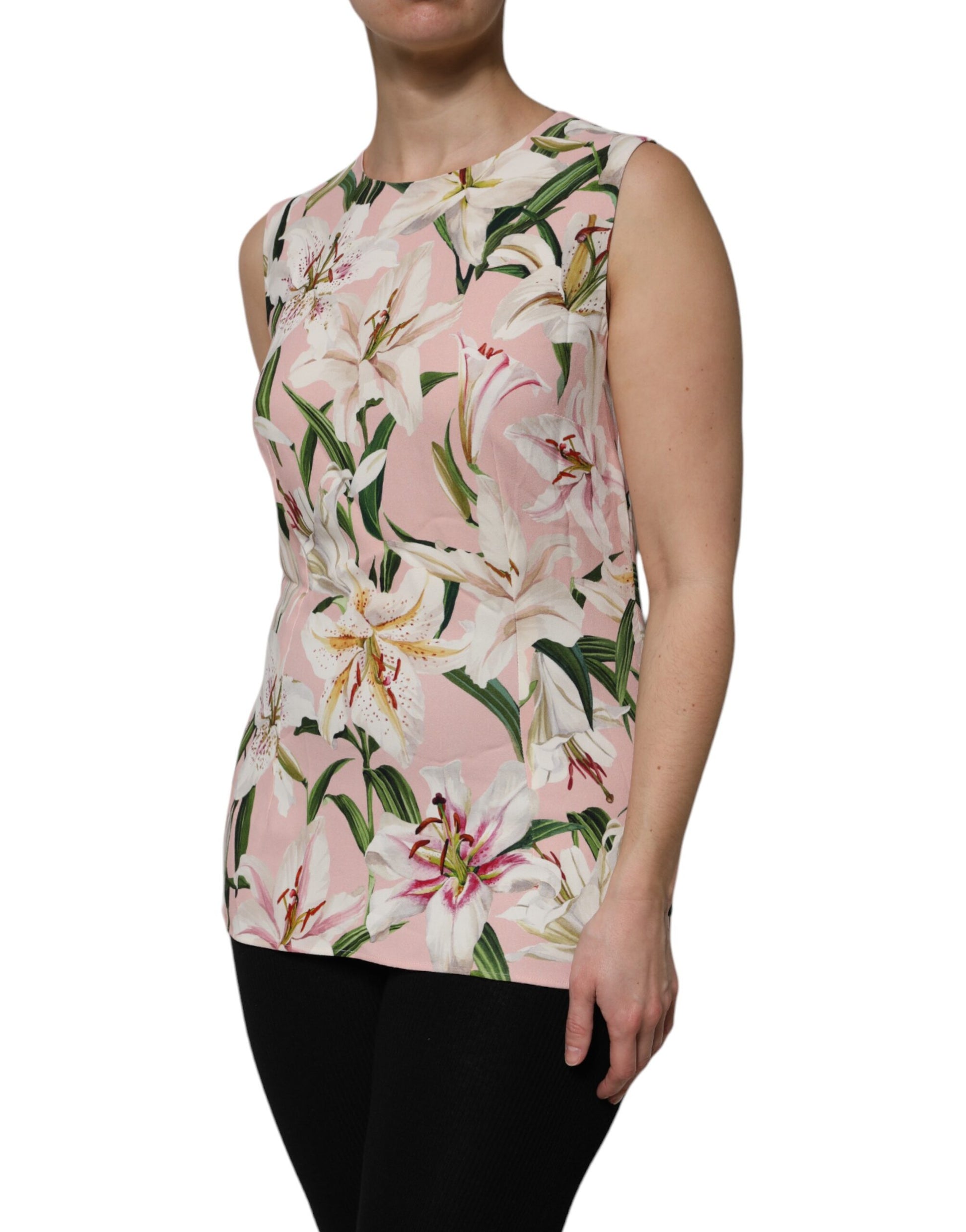 Pink Floral Print Sleeveless Tank Blouse Top