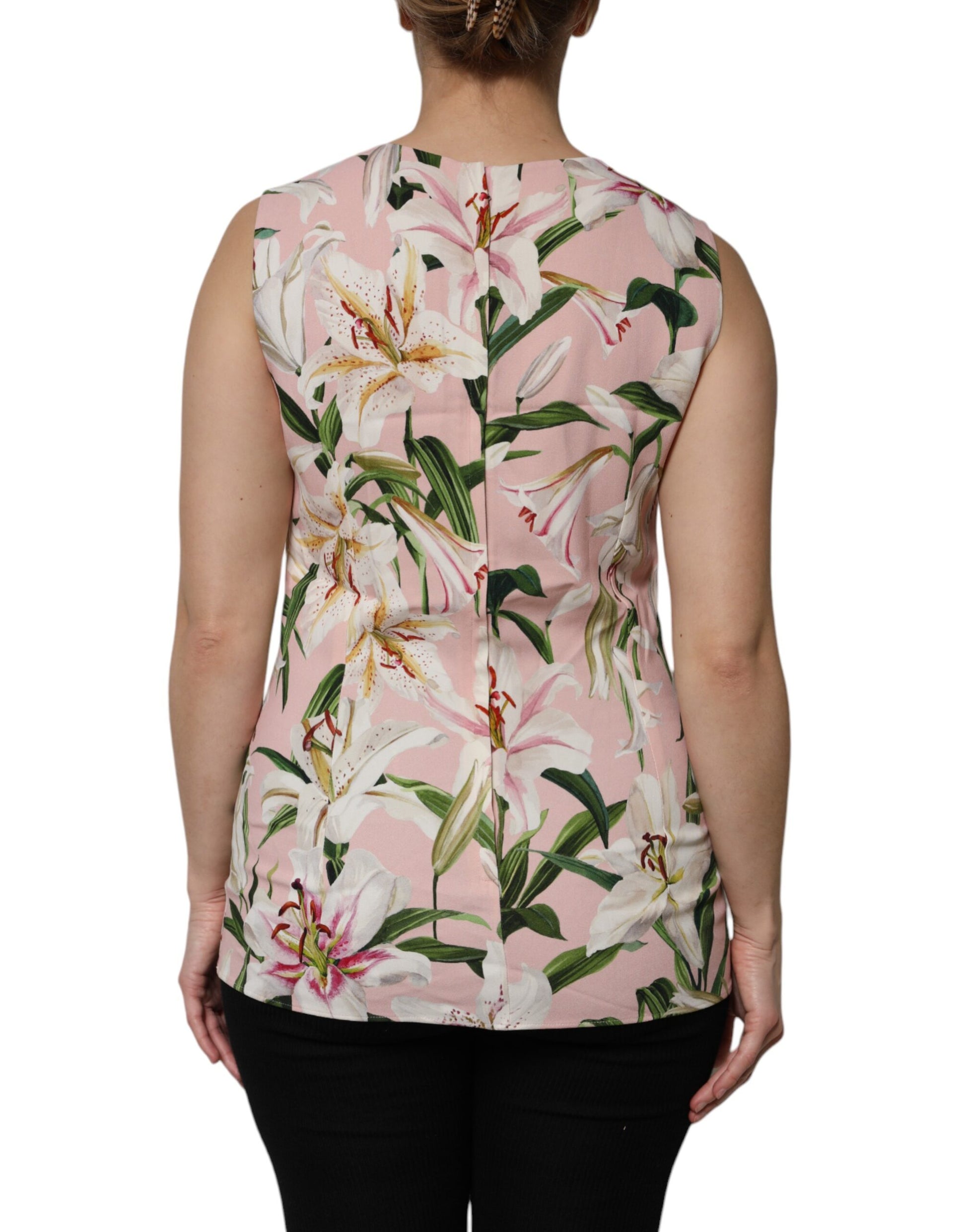 Pink Floral Print Sleeveless Tank Blouse Top