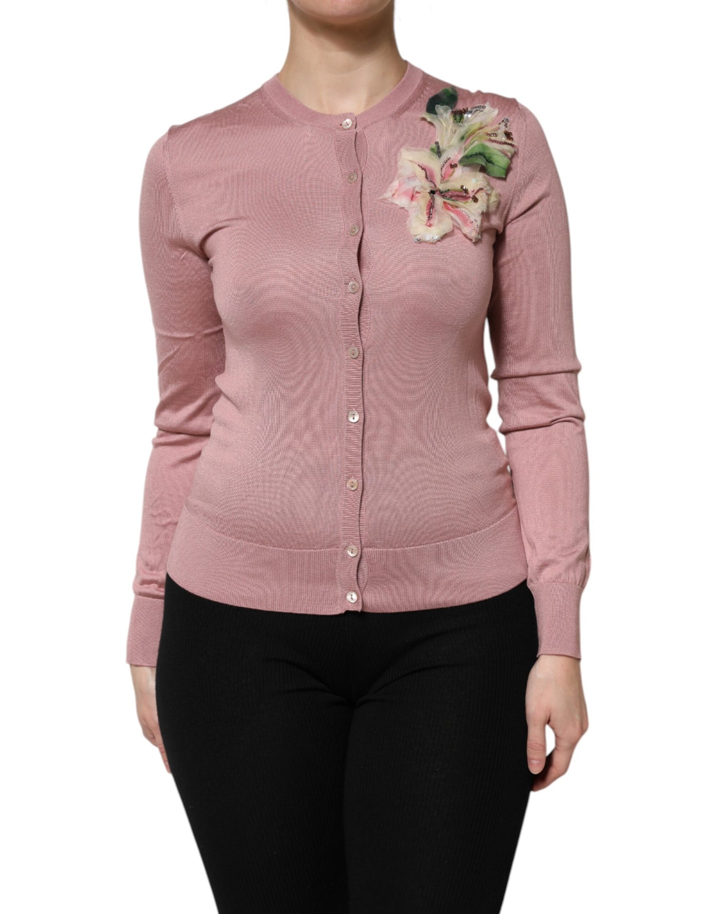 Pink Silk Knit Button Down Cardigan Sweater