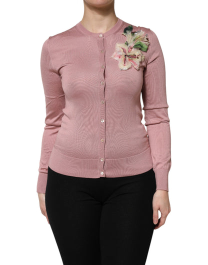 Pink Silk Knit Button Down Cardigan Sweater
