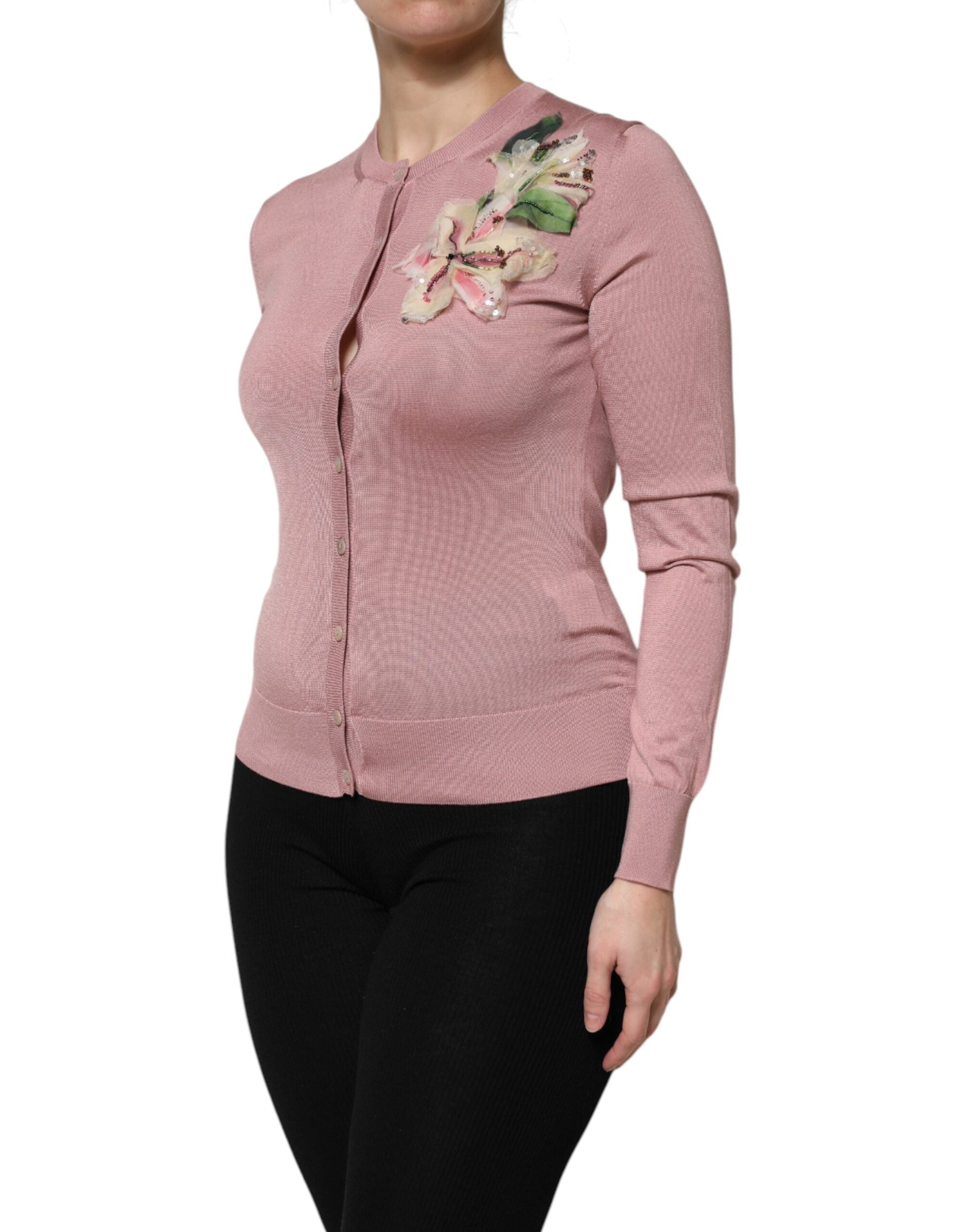 Pink Silk Knit Button Down Cardigan Sweater