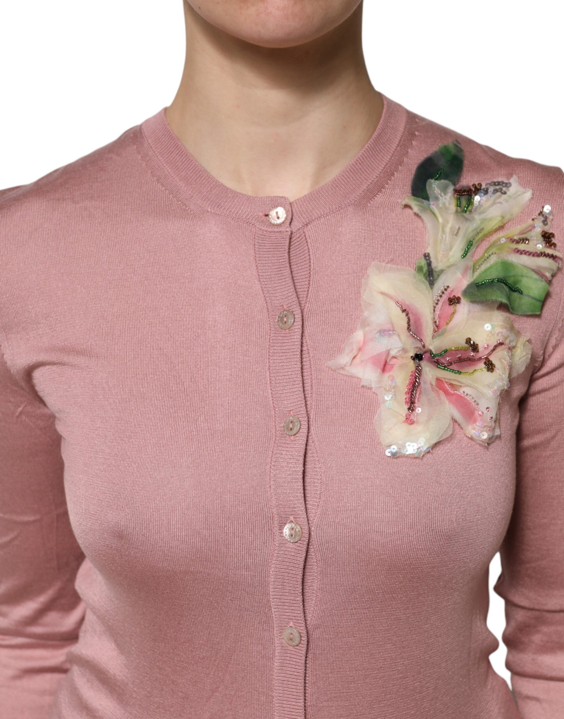 Pink Silk Knit Button Down Cardigan Sweater