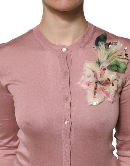Pink Silk Knit Button Down Cardigan Sweater