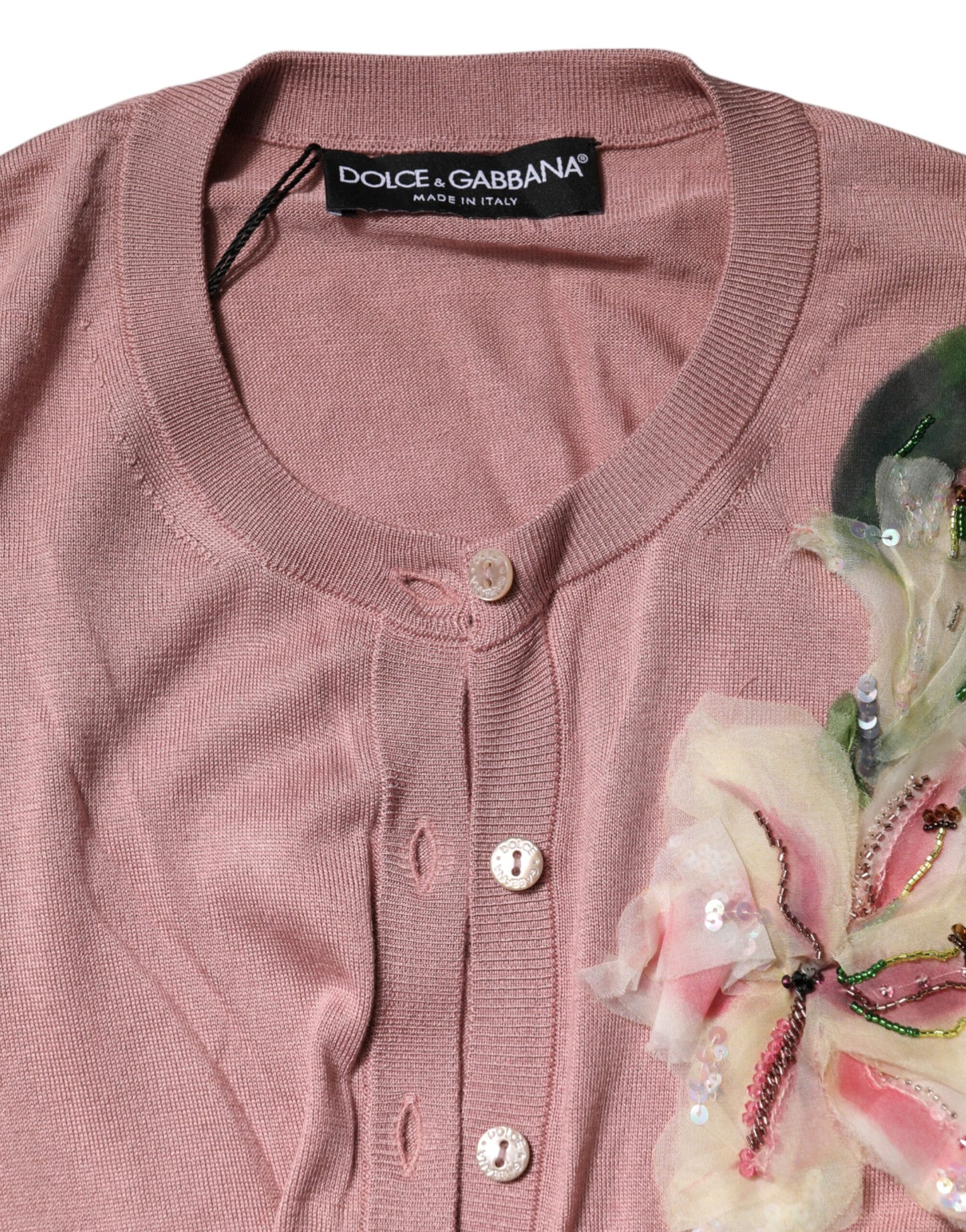 Pink Silk Knit Button Down Cardigan Sweater