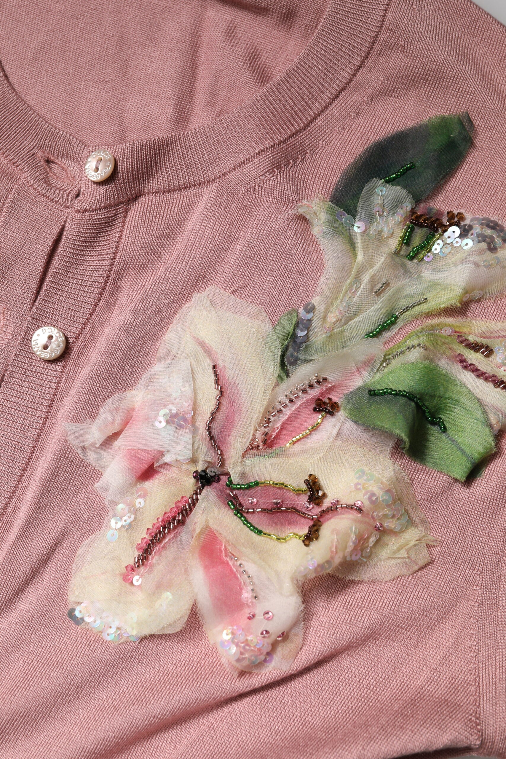 Pink Silk Knit Button Down Cardigan Sweater