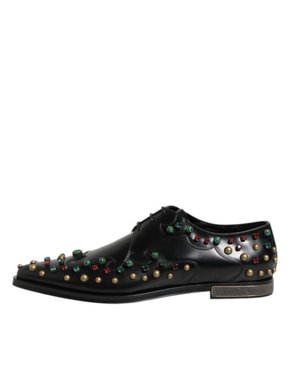 Black Leather Derby Dress Studded Shoes
