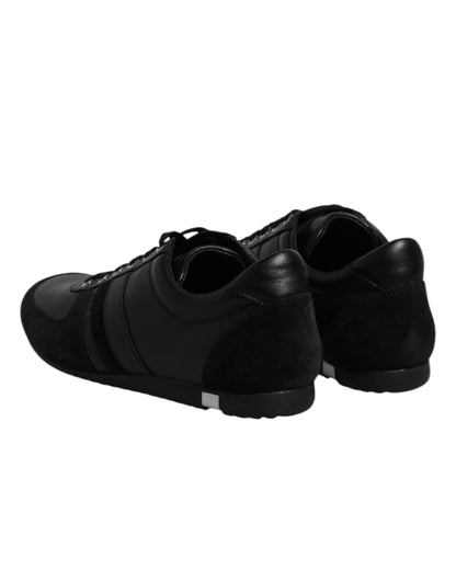 Black Suede Leather Low Top Sneakers Shoes