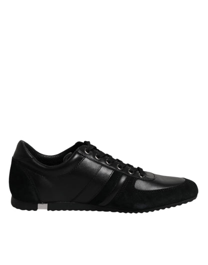 Black Suede Leather Low Top Sneakers Shoes