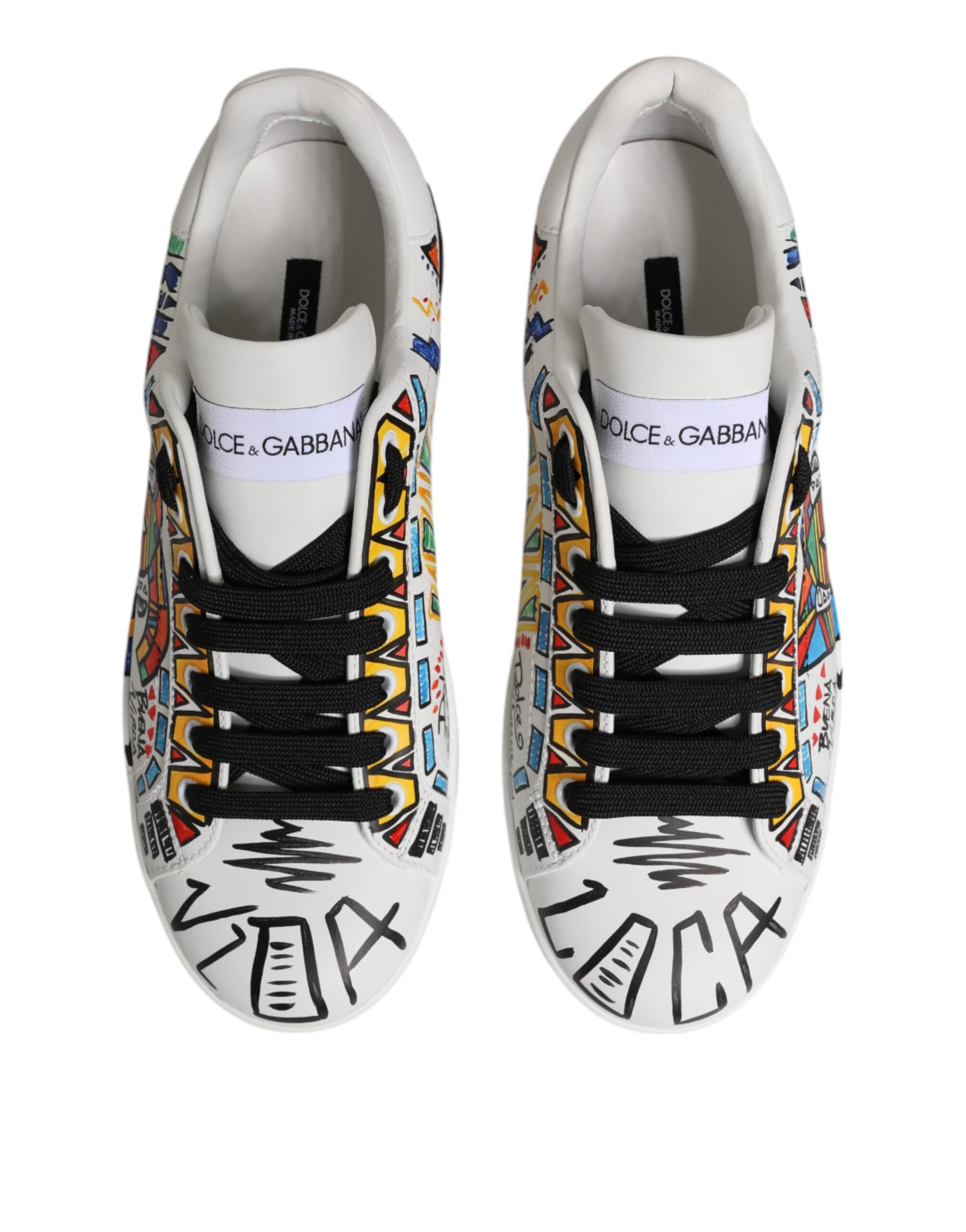 White Graffiti Leather Low Top Sneakers Shoes