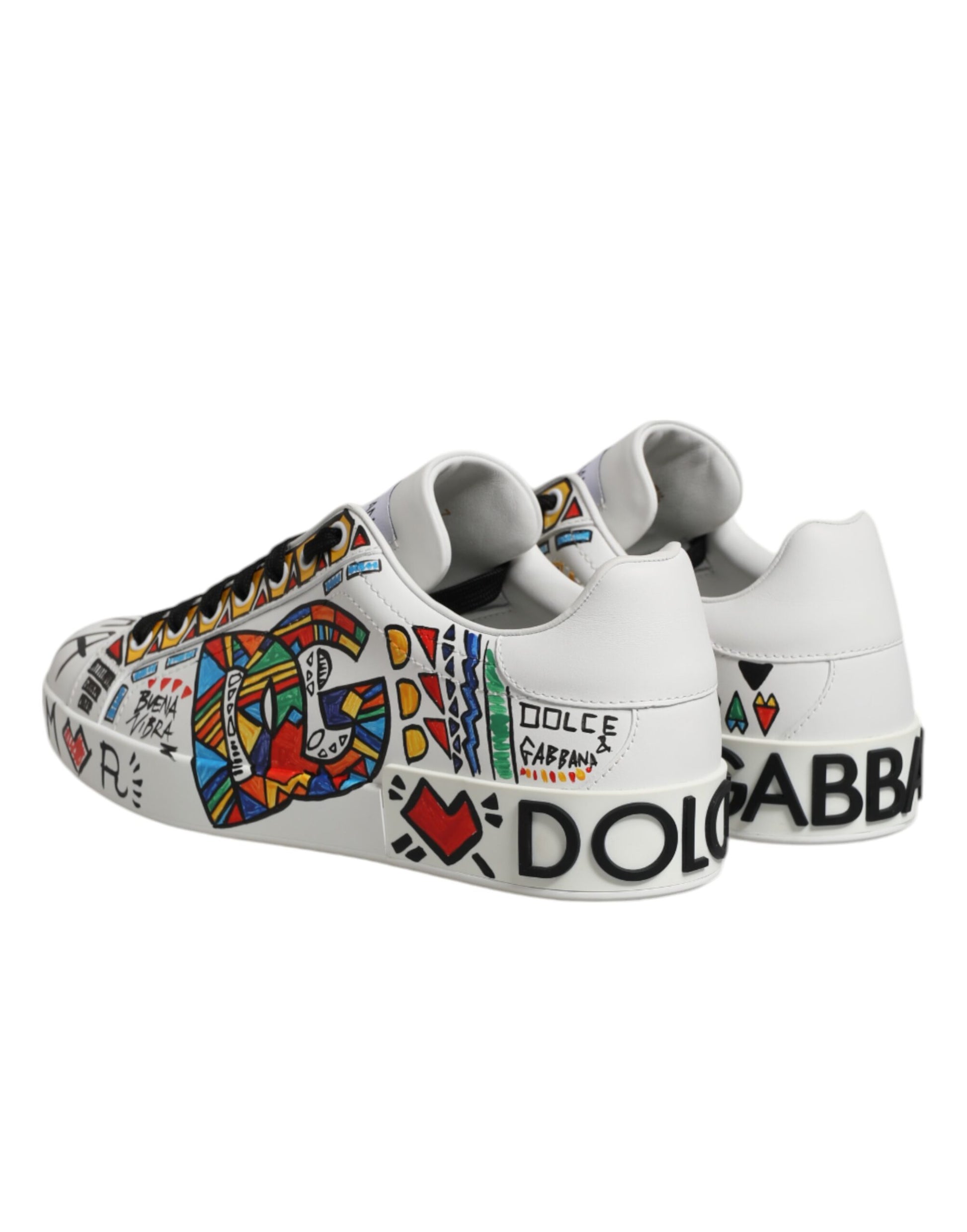 White Graffiti Leather Low Top Sneakers Shoes