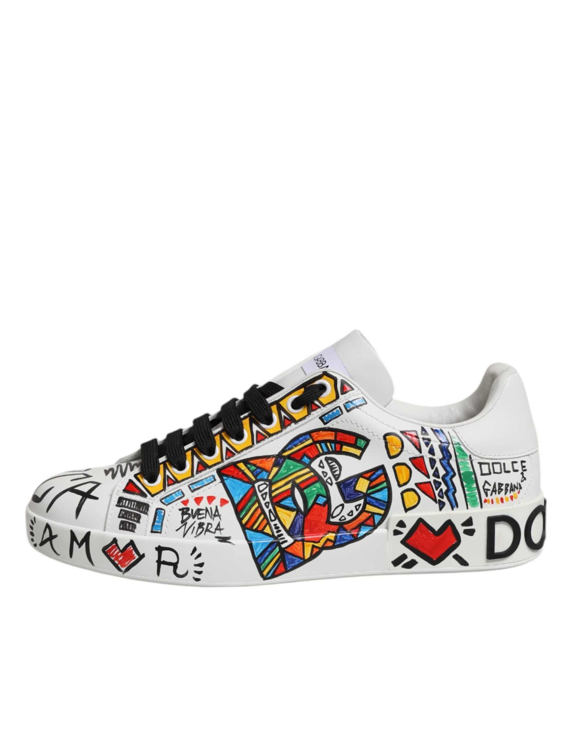 White Graffiti Leather Low Top Sneakers Shoes