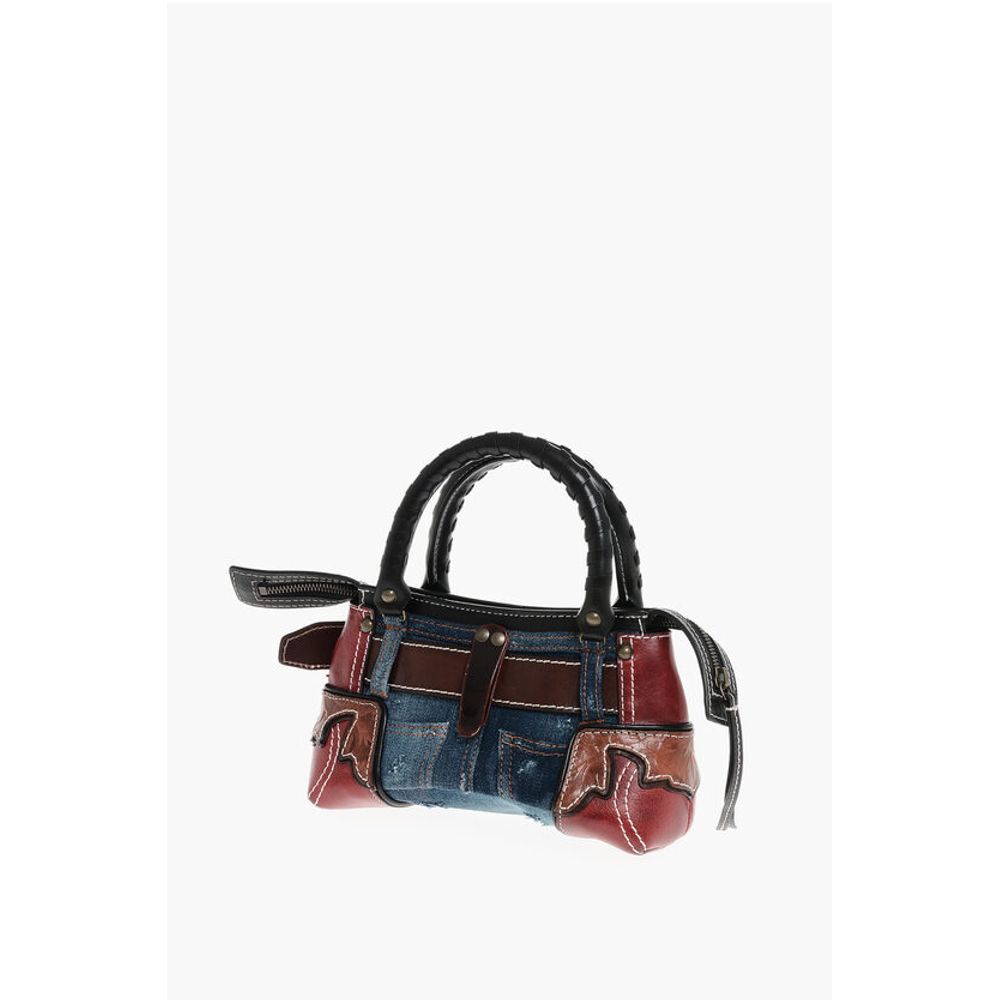 Patchwork Handbag with Logoed Buckle