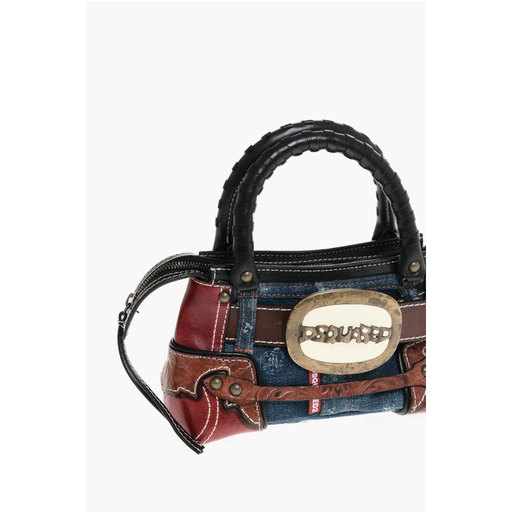 Patchwork Handbag with Logoed Buckle