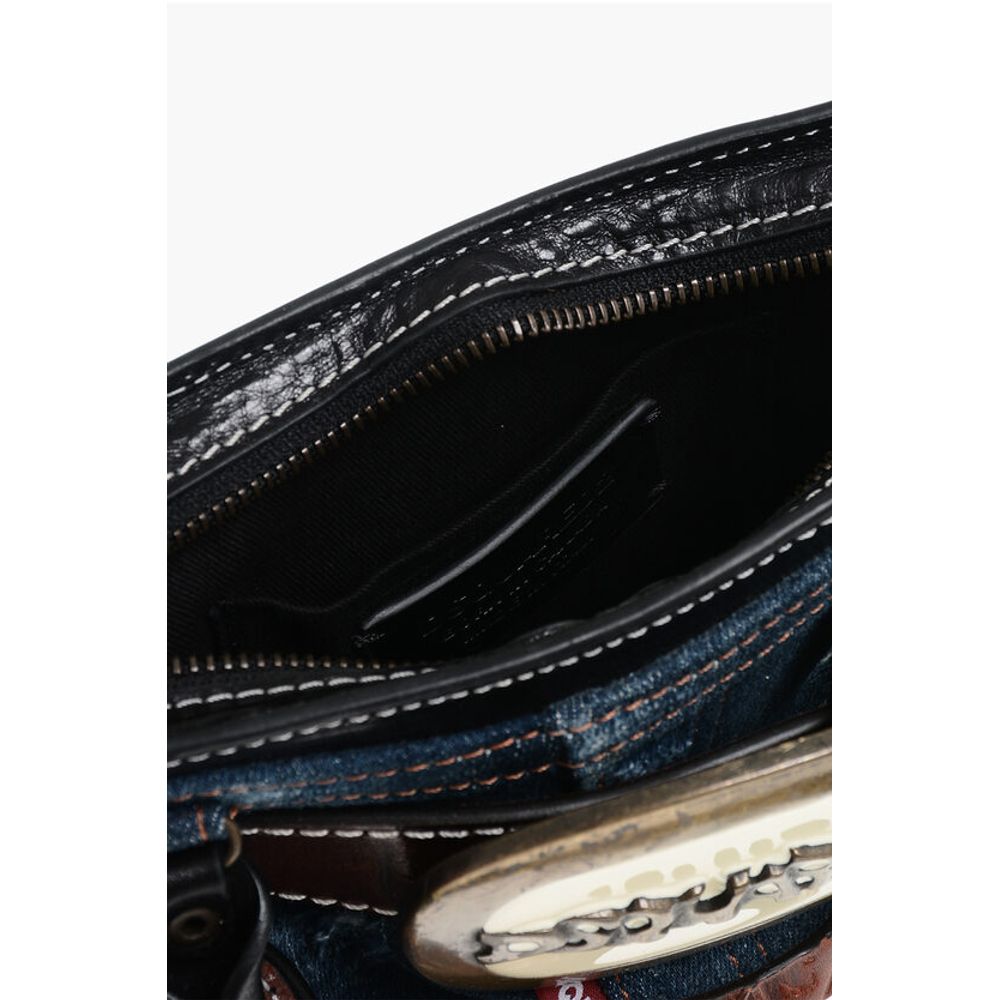 Patchwork Handbag with Logoed Buckle