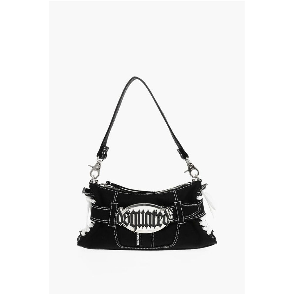 Canvas Hobo Bag with Logoed Buckle