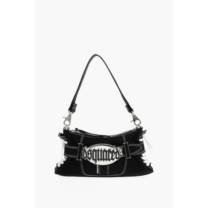 Canvas Hobo Bag with Logoed Buckle