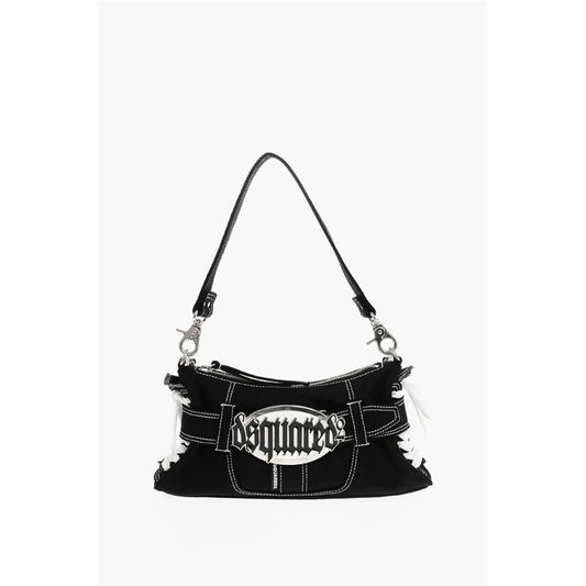 Canvas Hobo Bag with Logoed Buckle