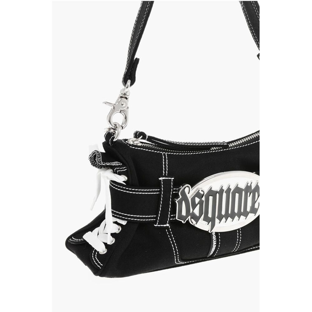 Canvas Hobo Bag with Logoed Buckle