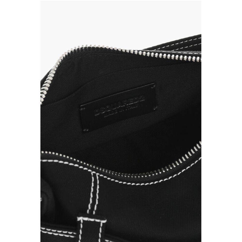 Canvas Hobo Bag with Logoed Buckle