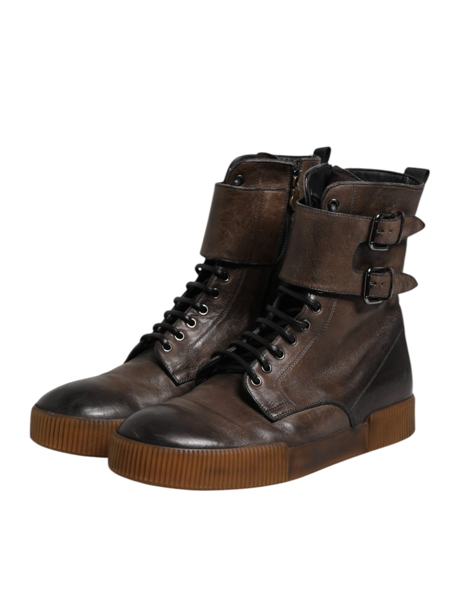Brown Horse Leather Mid Calf Boots Shoes