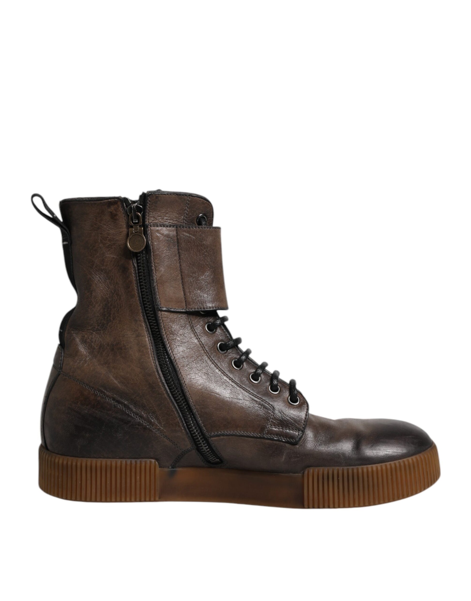 Brown Horse Leather Mid Calf Boots Shoes