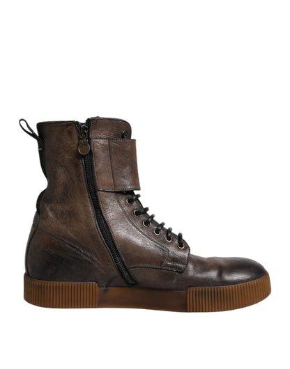 Brown Horse Leather Mid Calf Boots Shoes