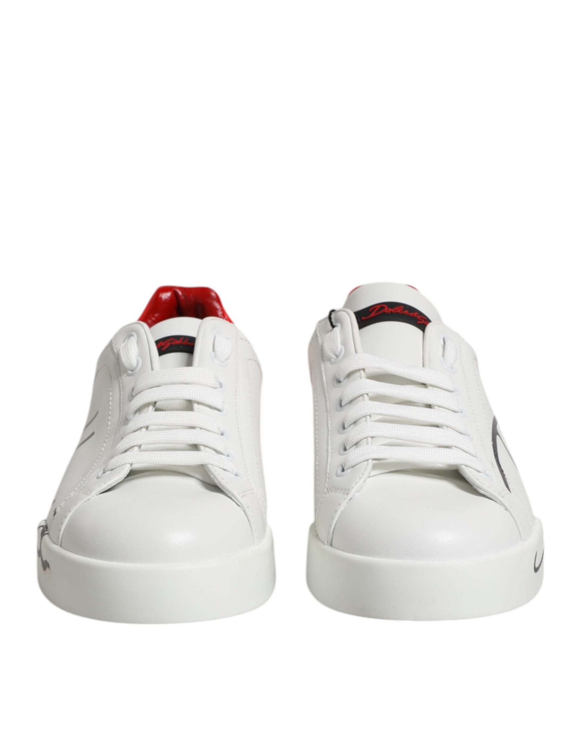White Red Leather Logo Low Top Sneakers Shoes