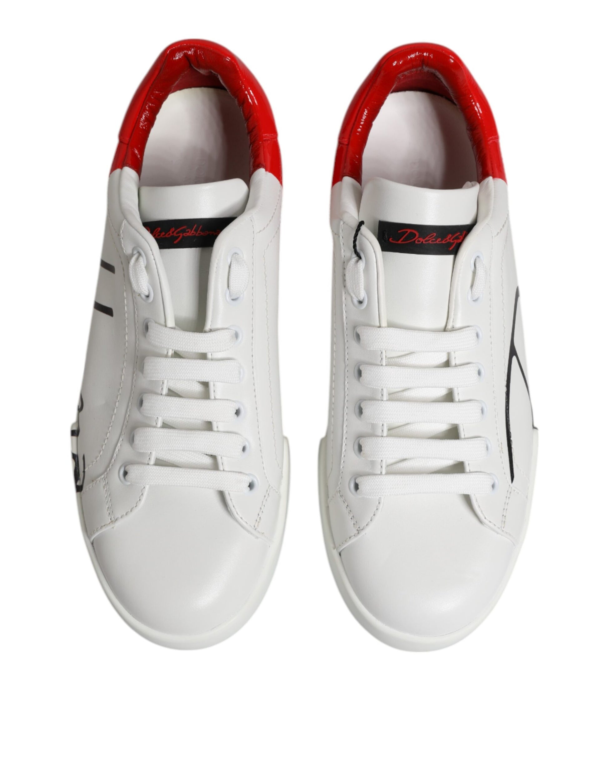 White Red Leather Logo Low Top Sneakers Shoes