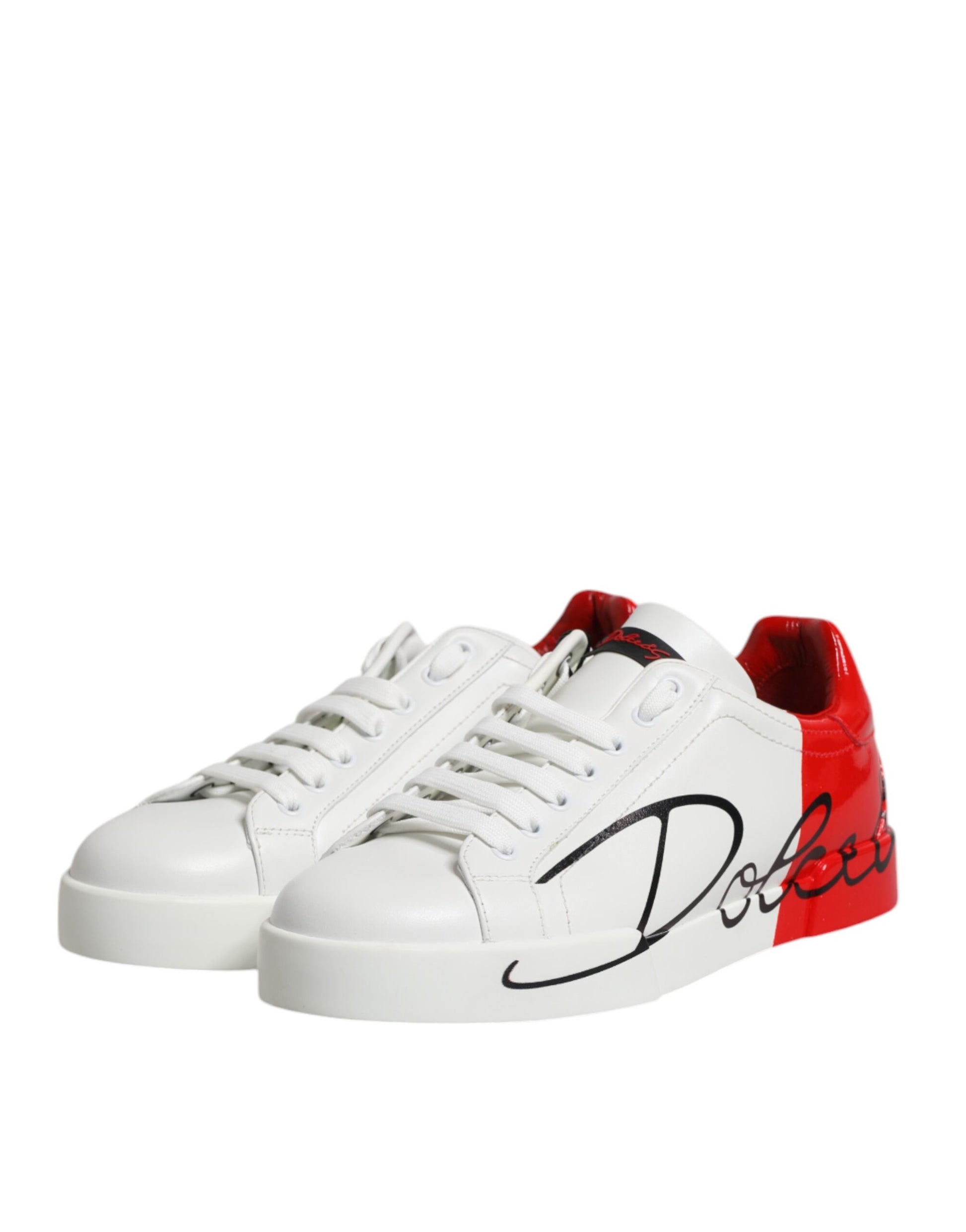 White Red Leather Logo Low Top Sneakers Shoes