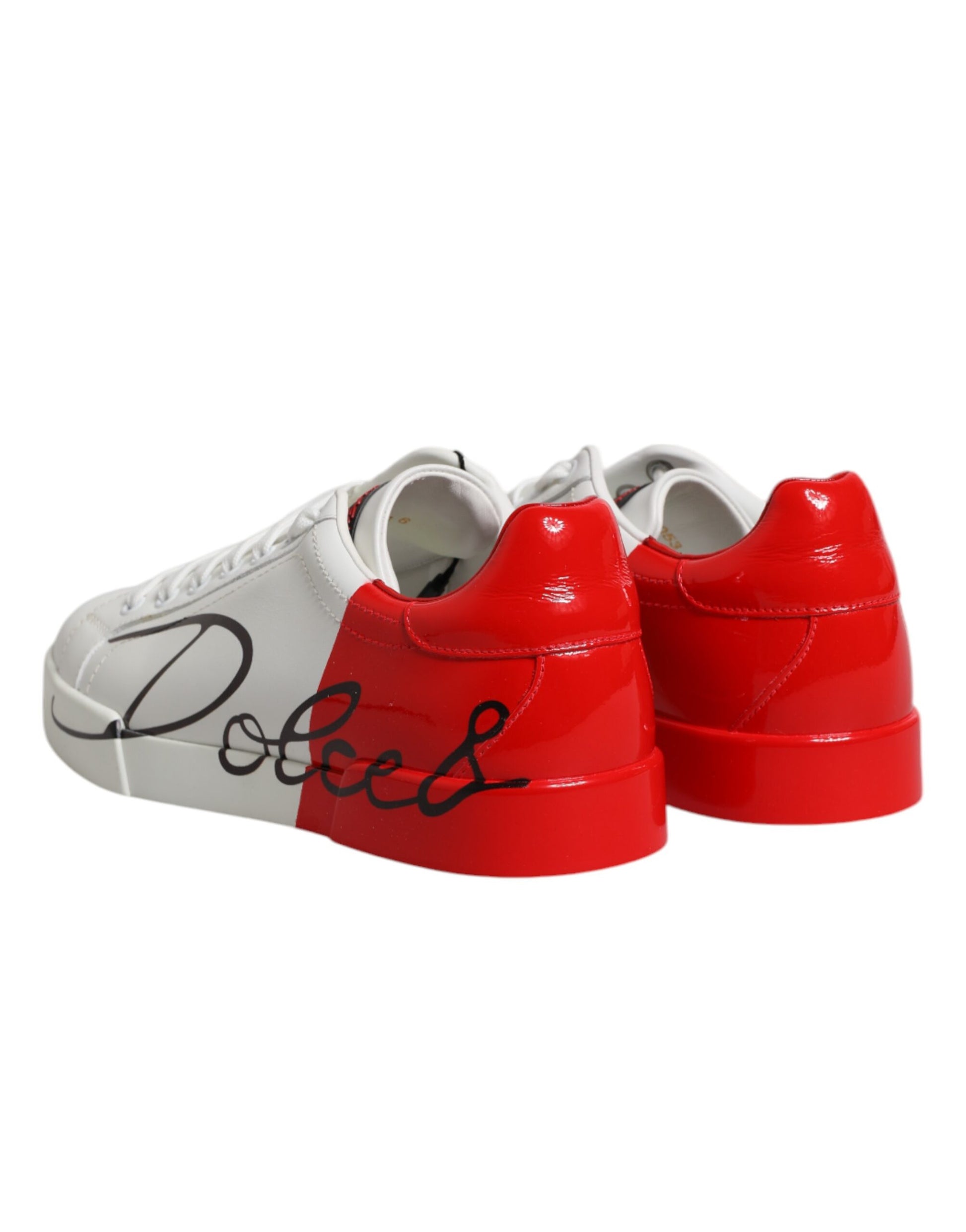 White Red Leather Logo Low Top Sneakers Shoes