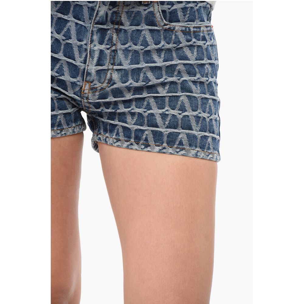 Monogram Denim Shorts with Belt Loops