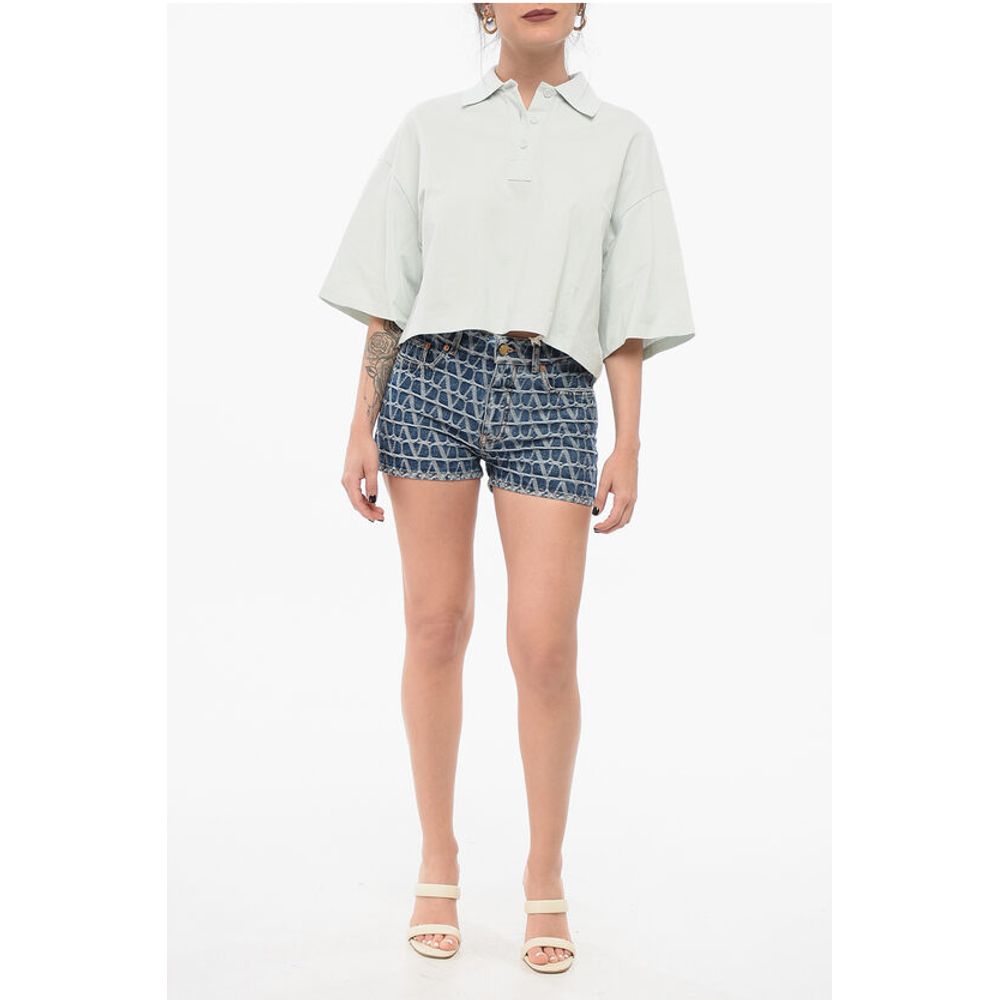 Monogram Denim Shorts with Belt Loops
