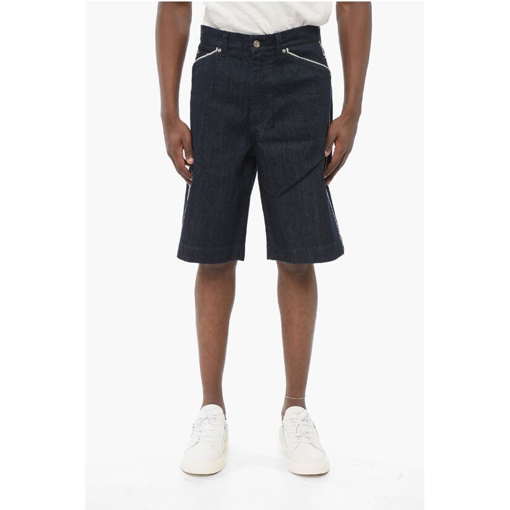 Dark Washed Denim Shorts with Contrasting Details